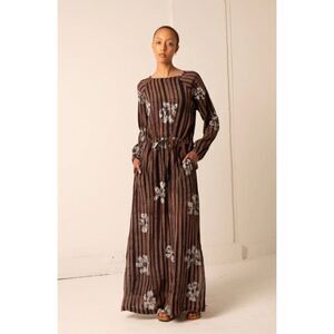 Osei Duro Naima Ruga Dress Medium Brown Striped Batik Floral Rayon Maxi NWOT